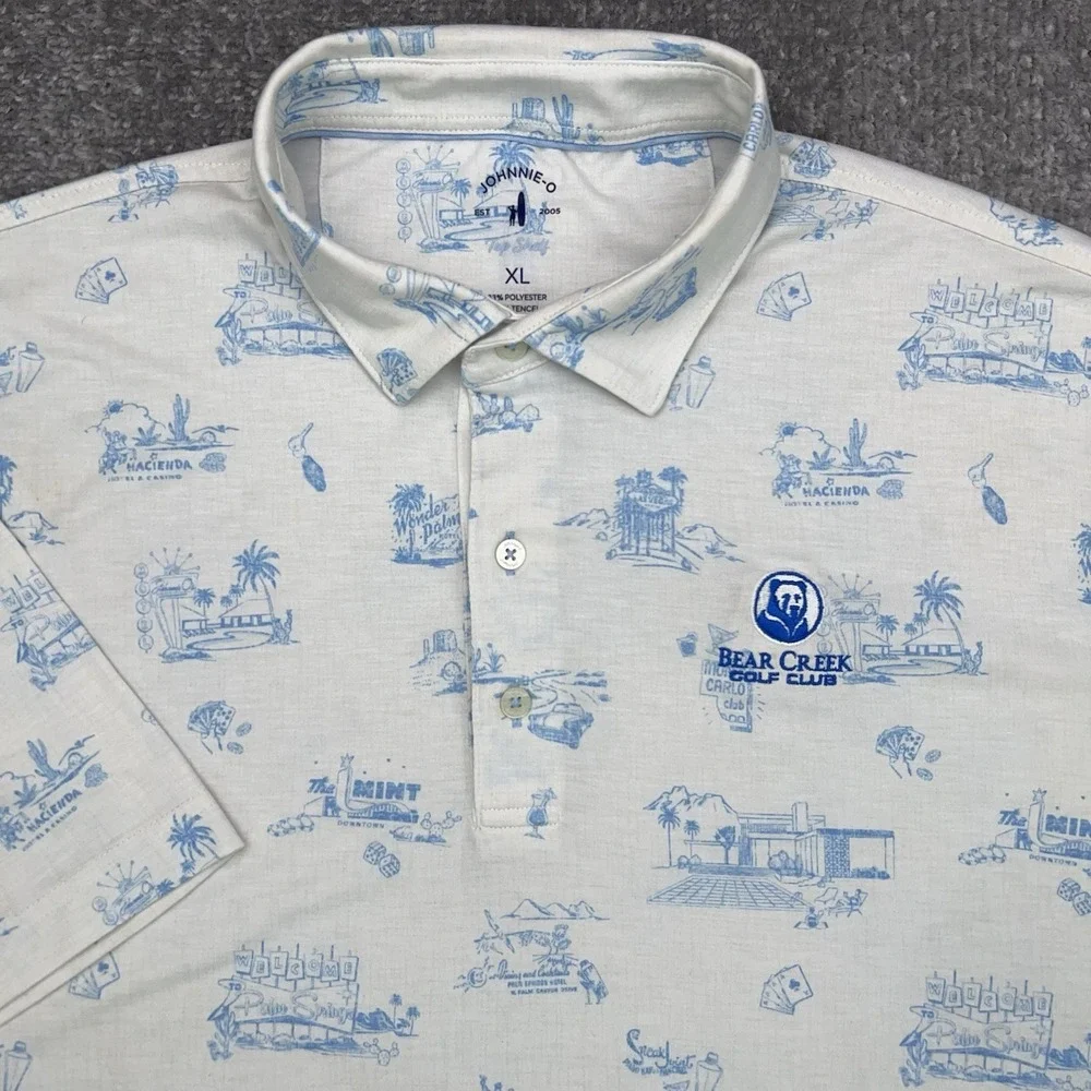 JOHNNIE-O Beginner's Luck Polo Shirt‎ Men's XL White 50s Casinos BEAR CREEK GOLF